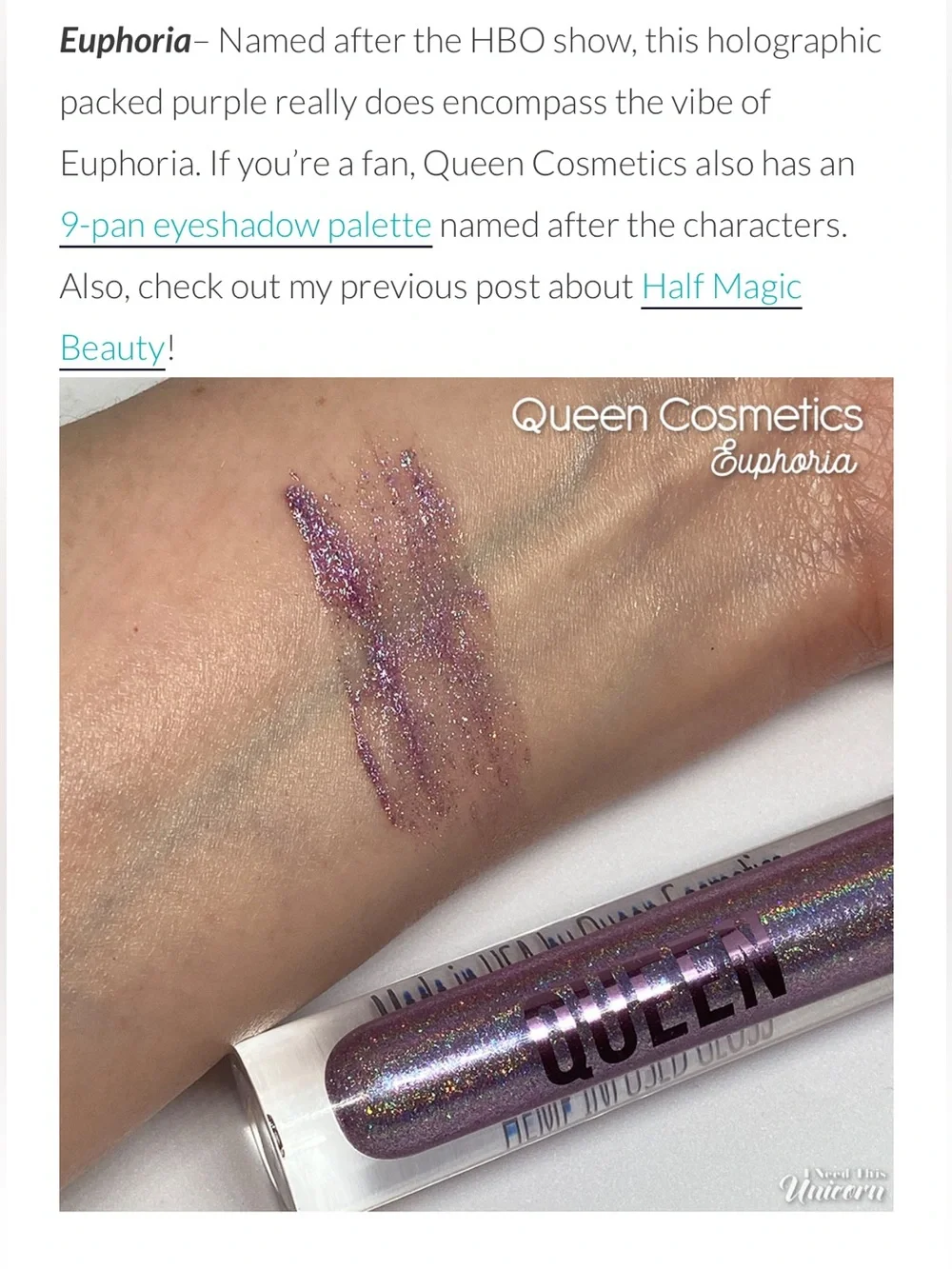 Queen Cosmetics Holographic Lip Gloss in the Viral Shade EUPHORIA
